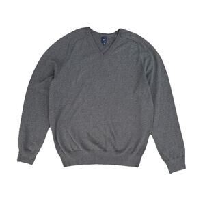 Gap Men’s Pullover Sweater Sz L Gray V-neck Long Sleeves 100% Cotton